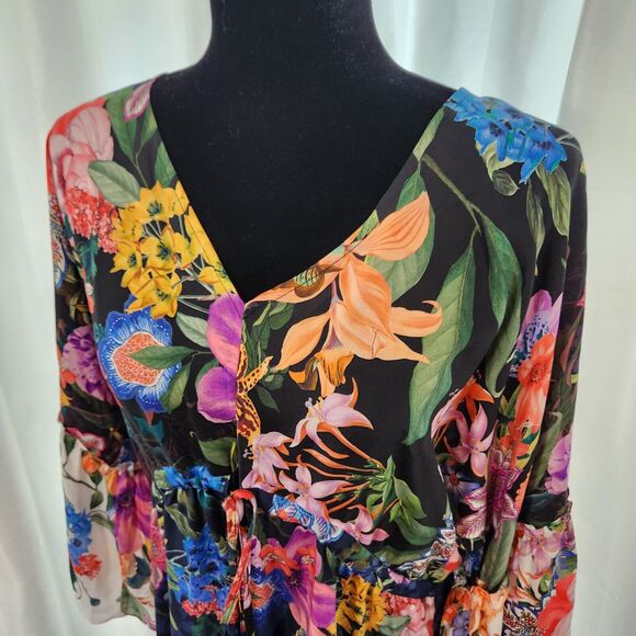 NEW Johnny Was Neon Jungle Mix Tier Dress Women S Silk Blend Tropical Boho Beach - Picture 2 of 13